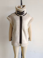 Faux Shearling Collared Zip Vest - Clothing