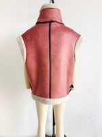 Faux Shearling Collared Zip Vest - Clothing