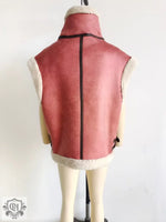 Faux Shearling Collared Zip Vest - Clothing