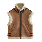 Faux Shearling Collared Zip Vest - Clothing