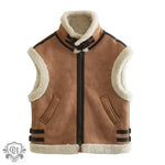 Faux Shearling Collared Zip Vest - Clothing