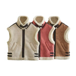 Faux Shearling Collared Zip Vest - Clothing