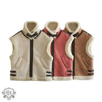 Faux Shearling Collared Zip Vest - Clothing