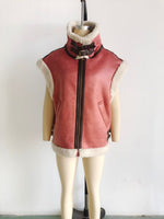 Faux Shearling Collared Zip Vest - Clothing