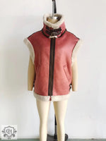 Faux Shearling Collared Zip Vest - Clothing