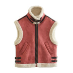 Faux Shearling Collared Zip Vest - Clothing