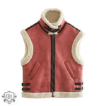 Faux Shearling Collared Zip Vest - Clothing