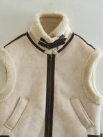 Faux Shearling Collared Zip Vest - Clothing