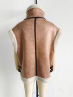 Faux Shearling Collared Zip Vest - Clothing