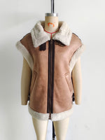 Faux Shearling Collared Zip Vest - Clothing