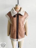 Faux Shearling Collared Zip Vest - Clothing