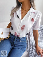 Summer Elegant Collar Feather Loose Short Sleeve Shirt Women Clothing - Quality Home Clothing| Beauty