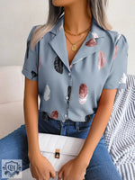 Summer Elegant Collar Feather Loose Short Sleeve Shirt Women Clothing - Quality Home Clothing| Beauty