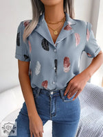 Summer Elegant Collar Feather Loose Short Sleeve Shirt Women Clothing - Quality Home Clothing| Beauty