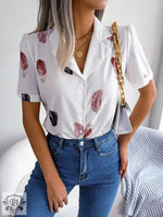 Summer Elegant Collar Feather Loose Short Sleeve Shirt Women Clothing - Quality Home Clothing| Beauty