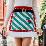 Christmas Clothes Patchwork Knitting A line Skirt Elastic Belt Christmas Hip Skirt Women - Quality Home Clothing| Beauty