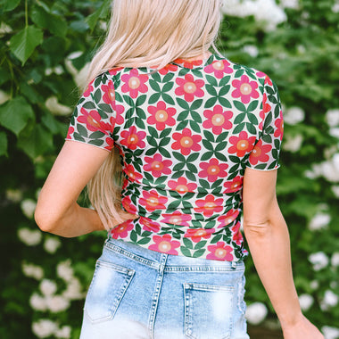 Floral print t-shirt with distressed denim shorts in relaxed style for all sizes