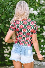 Floral print t-shirt with distressed denim shorts in relaxed style for all sizes