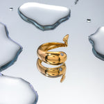 18k gold simple and personalized fish-shaped diamond design open ring - QH Clothing