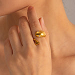 18k gold simple and personalized fish-shaped diamond design open ring - QH Clothing