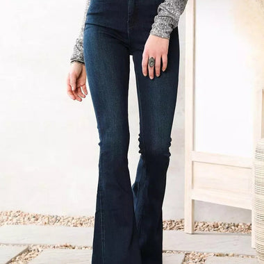 Slim Fit Stretch Flared Denim Pants - QH Clothing