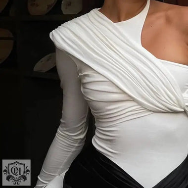 Special Design Irregular Asymmetric Single Sleeve Pleated Chest Flattering Jumpsuit Sexy Sexy Waist Trimming Outerwear T shirt Trendy Top - Quality Home Clothing| Beauty