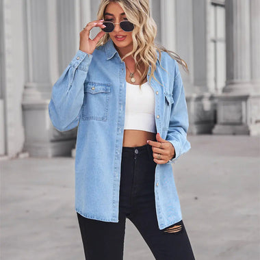 Light Color Figure Flattering Thin Denim Long-Sleeved Shirt Women - Quality Home Clothing| Beauty