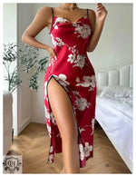 Sexy Print Suspender Summer Thin Breathable Imitated Silk Pajamas Women Backless Slit Slip Nightdress - Quality Home Clothing| Beauty