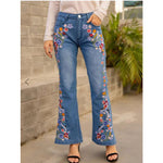 Floral Embroidered Slim Fit Flared Jeans - QH Clothing