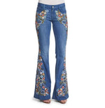 Floral Embroidered Slim Fit Flared Jeans - QH Clothing