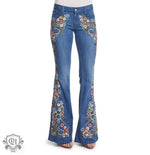 Floral Embroidered Slim Fit Flared Jeans - QH Clothing