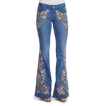 Floral Embroidered Slim Fit Flared Jeans - QH Clothing