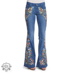 Floral Embroidered Slim Fit Flared Jeans - QH Clothing