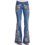 Floral Embroidered Slim Fit Flared Jeans - QH Clothing