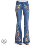 Floral Embroidered Slim Fit Flared Jeans - QH Clothing