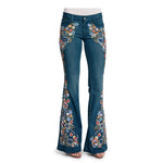 Floral Embroidered Slim Fit Flared Jeans - QH Clothing