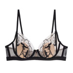 Floral Embroidered Push-Up Bra Set - 70B / Black Skin Color Separate - Clothing