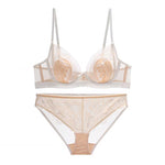 Floral Embroidered Push-Up Bra Set - 70B / Skin-White Suit - Clothing