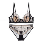 Floral Embroidered Push-Up Bra Set - Clothing