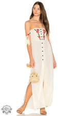 Women  Summer New Bohemian Vacation Embroidered Dress Collar Shoulder Hanging Long Dress - Quality Home Clothing| Beauty