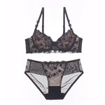 Floral Embroidery Bra Set - Clothing