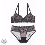 Floral Embroidery Bra Set - Clothing