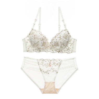 Floral Embroidery Bra Set - Clothing