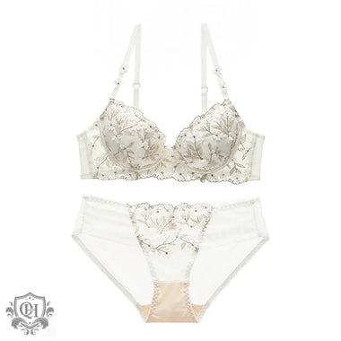 Floral Embroidery Bra Set - Clothing