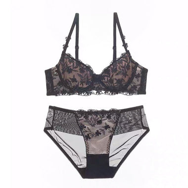 Floral Embroidery Bra Set - Clothing