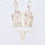 Floral Embroidery Corset Bra Set - Clothing