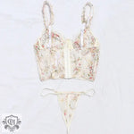 Floral Embroidery Corset Bra Set - Clothing