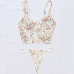 Floral Embroidery Corset Bra Set - Clothing