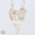 Floral Embroidery Corset Bra Set - Clothing