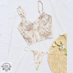 Floral Embroidery Corset Bra Set - S / Beige Suit - Clothing